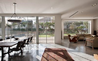 White Steel Windows with External Blinds