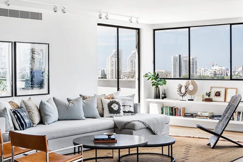 דירה בתל אביב סגנון מודרני פרופיל מינימליסטי שחור חלון בלגי ברזל ללא חלודה עם זכוכית בידודית